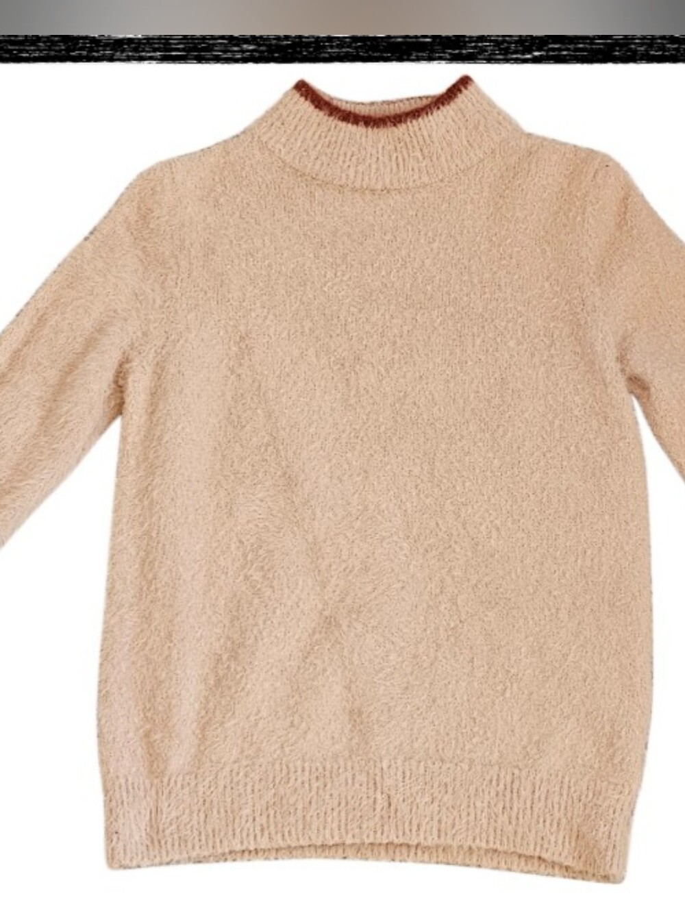 Women's Skies Are Blue Fuzzy Mock Neck Tipped Trim Pullover Sweater Small